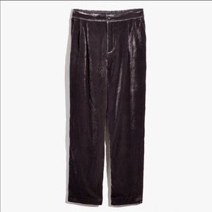 Madewell Velvet Tapered Pleat Pull-On Pants Black Coal - Size Large